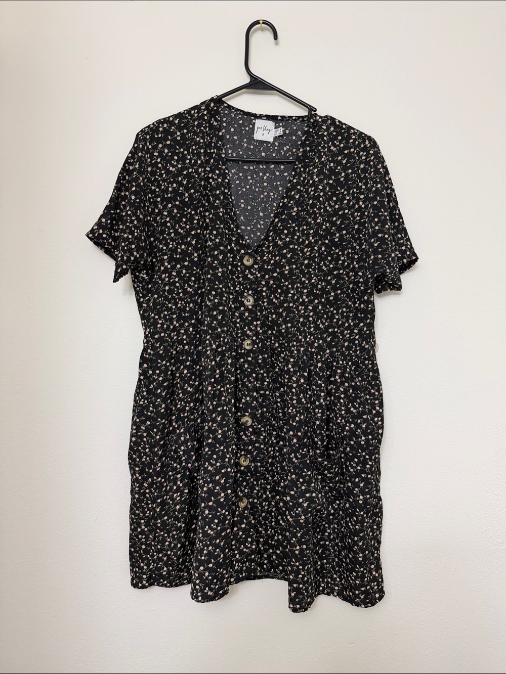 Princess Polly Black Mini Dress with Cream Floral Print